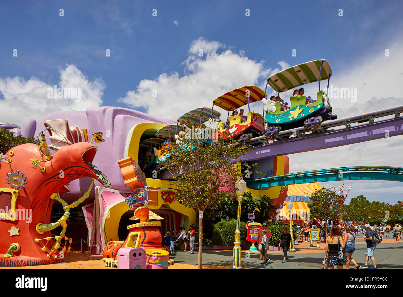 Rollercoaster in Seuss Landing Dr Seuss land in Universal studios orlando Stock Photo