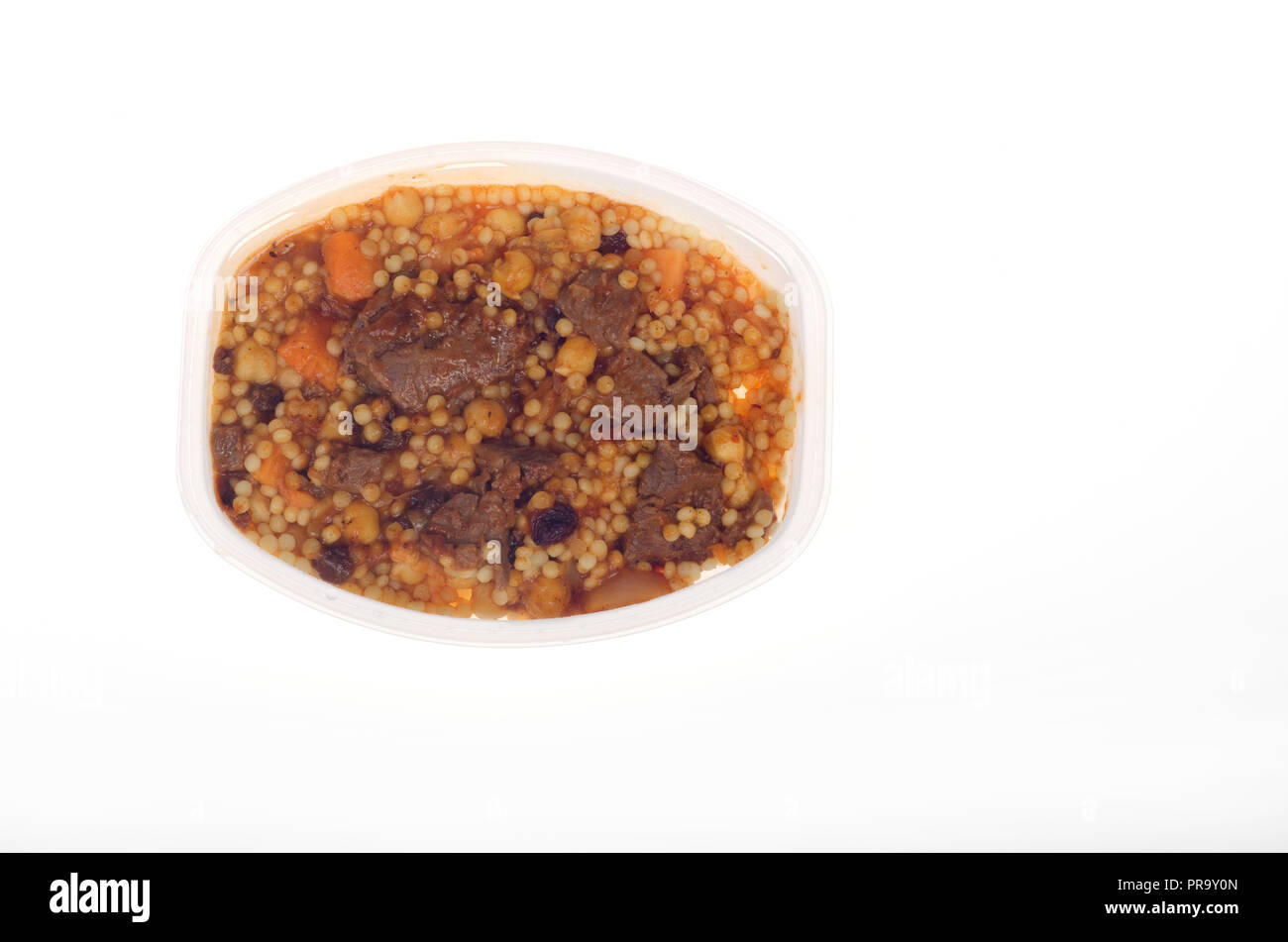 Cooked Lean Cuisine freezer meal of Spiced Morroccan Beef with couscous Stock Photo