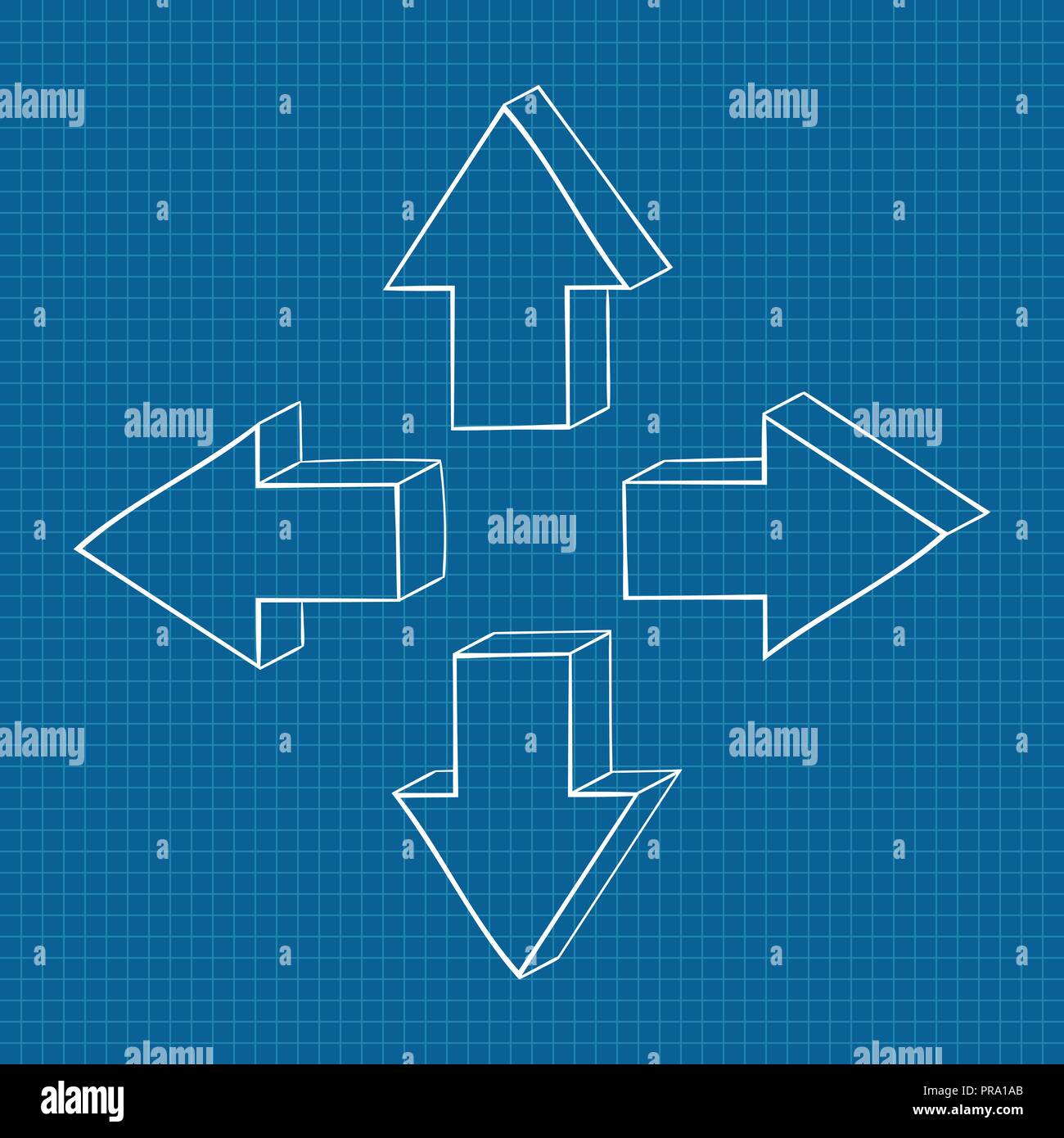 Arrows. Four directions. On blueprint background Stock Vector