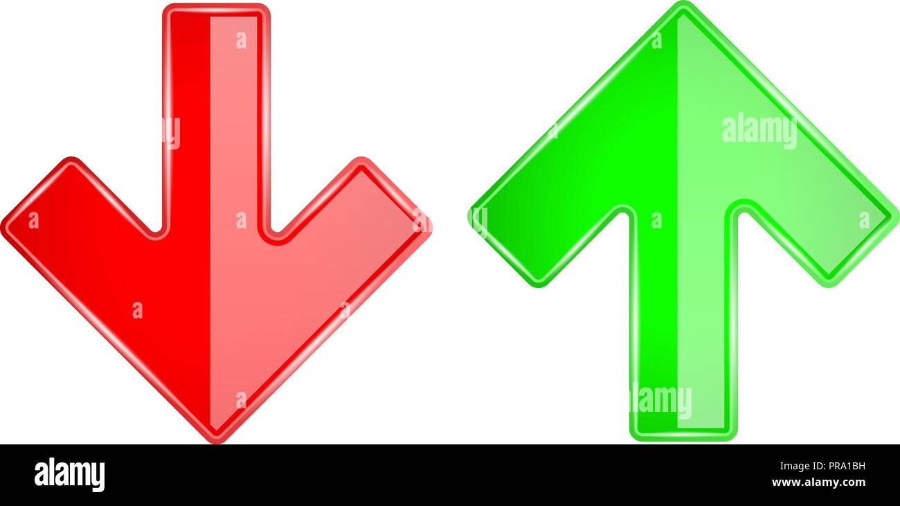 UP and DOWN arrows. 3d shiny glass icons. Red and Green Stock Vector ...