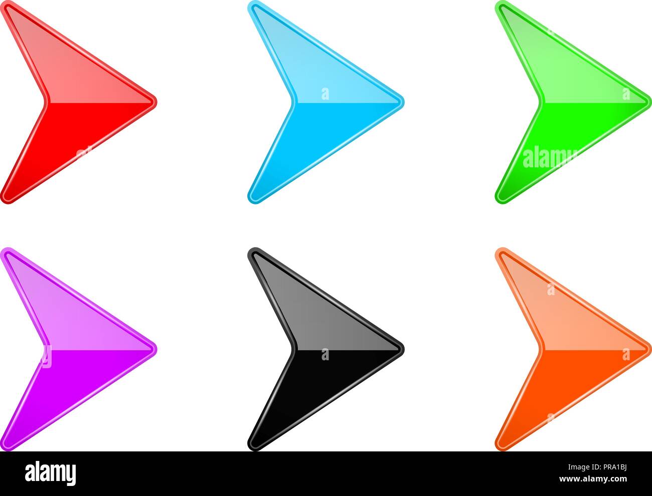 Colored shiny 3d arrows. Glass web icons Stock Vector