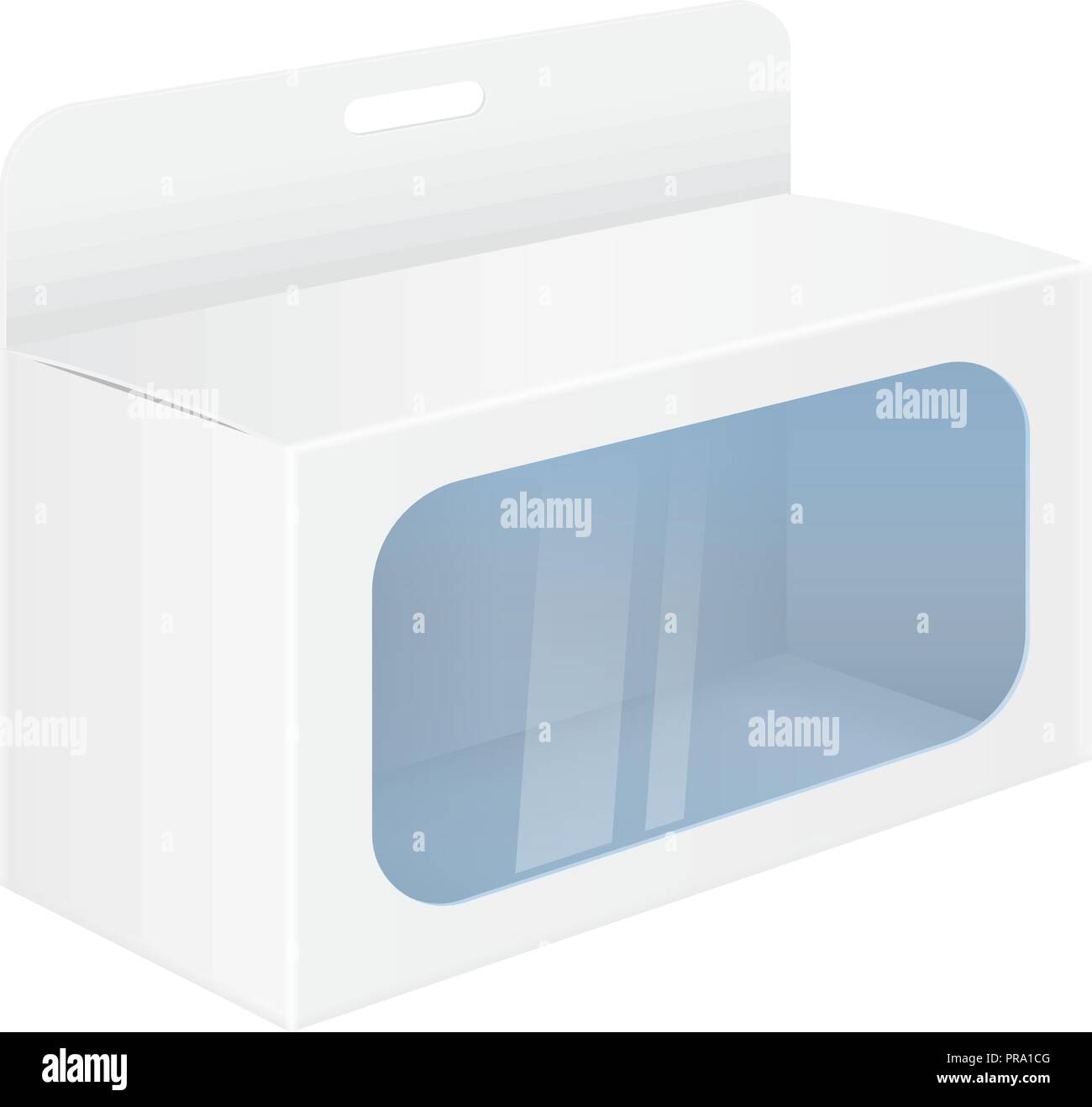 White paper box mockup with display window and hanger Stock Vector