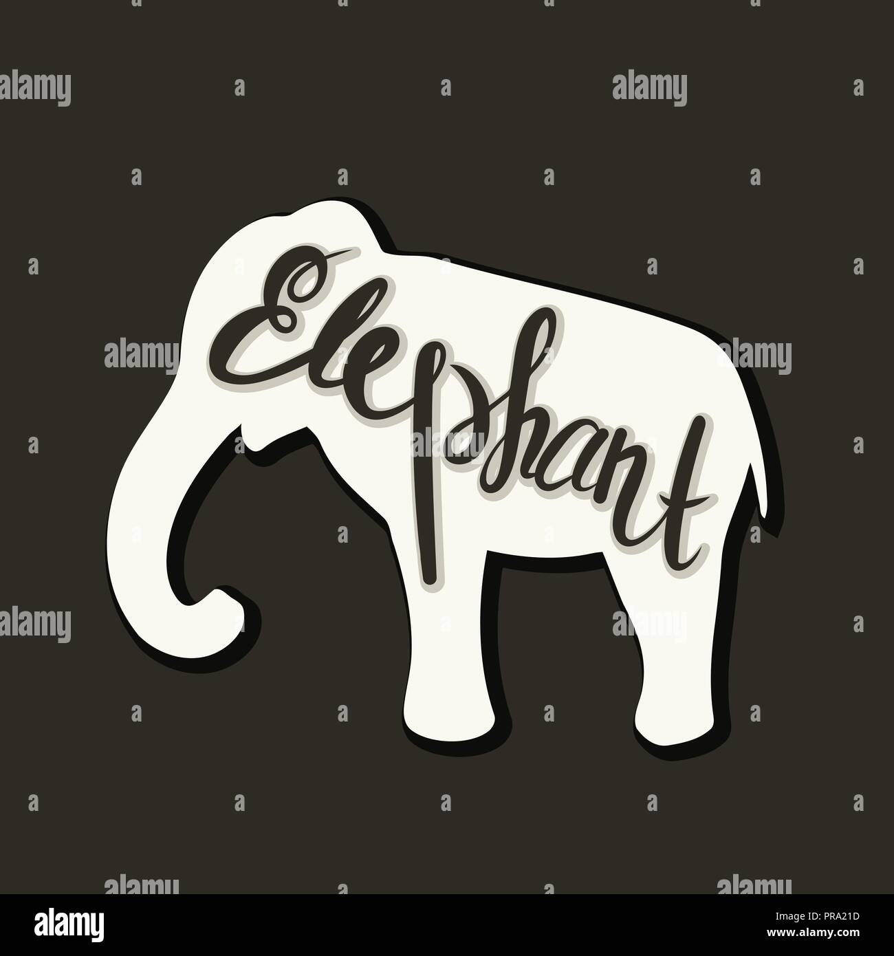 Flat icon of a elephant. Vector illustration. Handwritten inscription ...