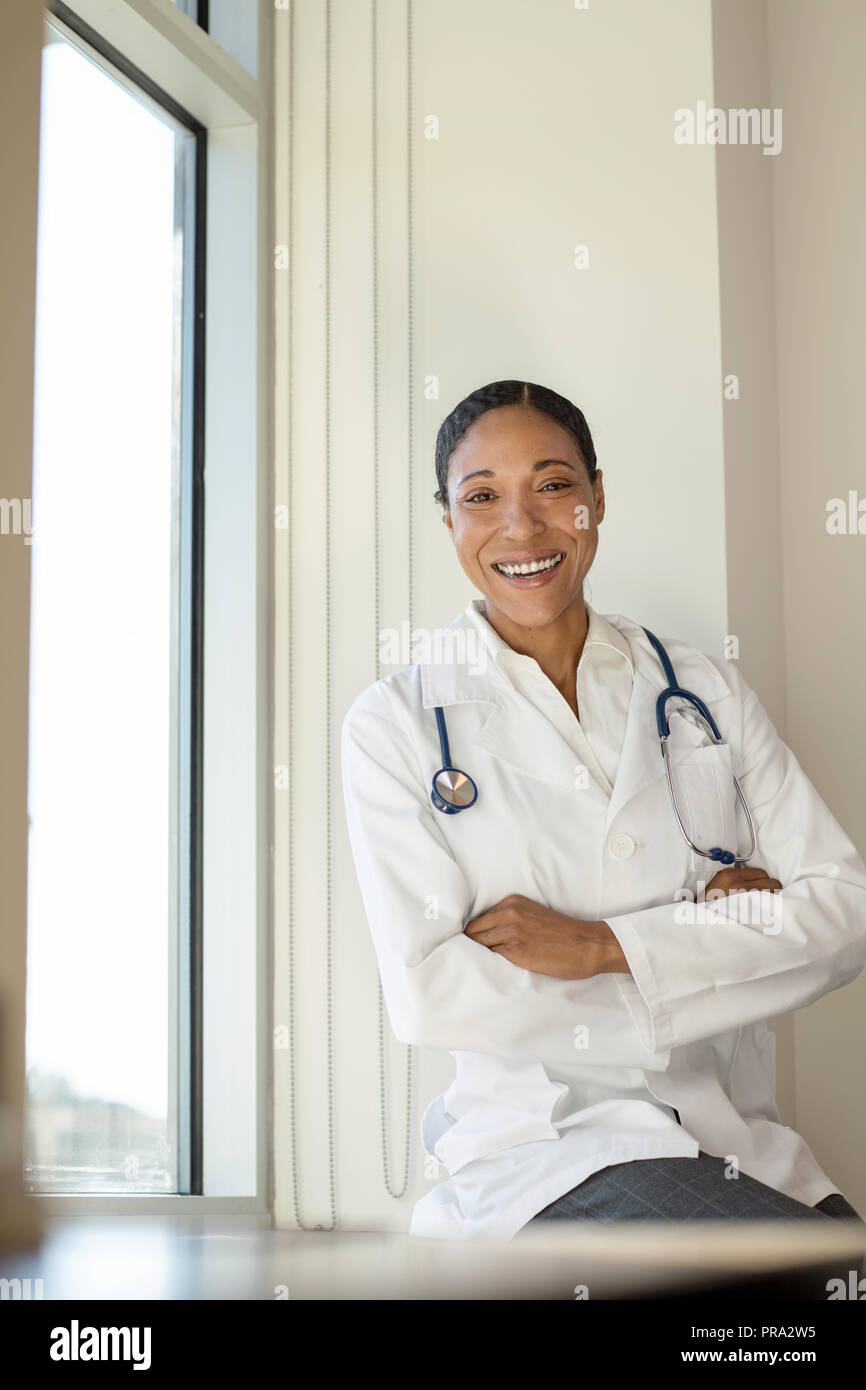 Portrait of a confident African American female doctor. Stock Photo