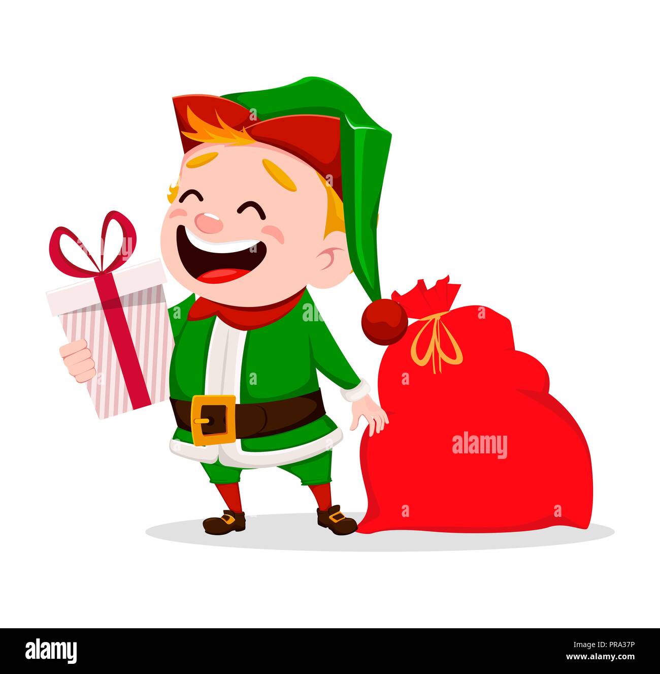 Merry Christmas Funny Santa Claus Helper Cheerful Cute Elf Cartoon Character Holding Gift Box And Bag Usable For Greeting Card Banner Poster Fl Merry Christmas Funny Santa Claus Helper Cheerful Cute Elf Cartoon Character Holding Gift Box And Bag Usable For Greeting Card Banner Poster Fl