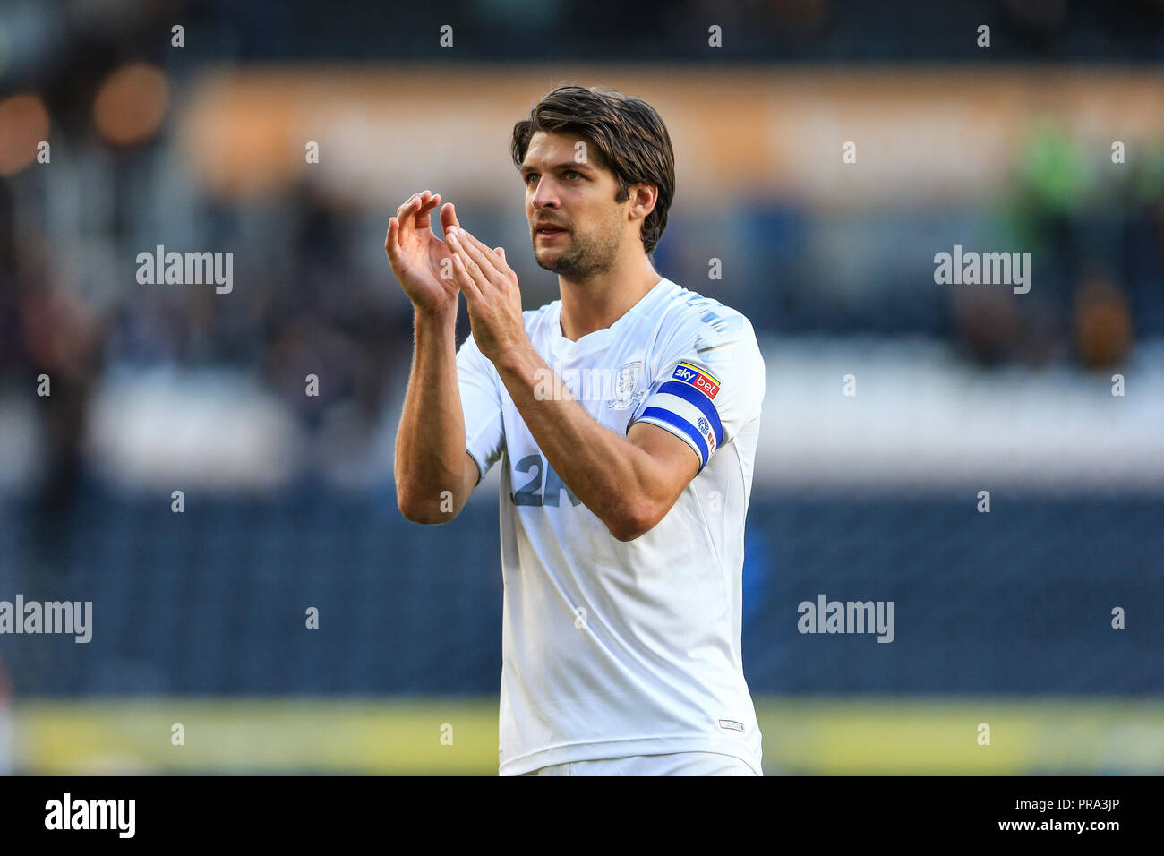 29th September 2018, KCOM Stadium, Hull , England; Sky Bet Championship, Hull City v Middlesbrough ; George Friend (03) of Middlesbrough applauds the travelling fans  Credit:   Mark Cosgrove/News Images  English Football League images are subject to DataCo Licence Stock Photo