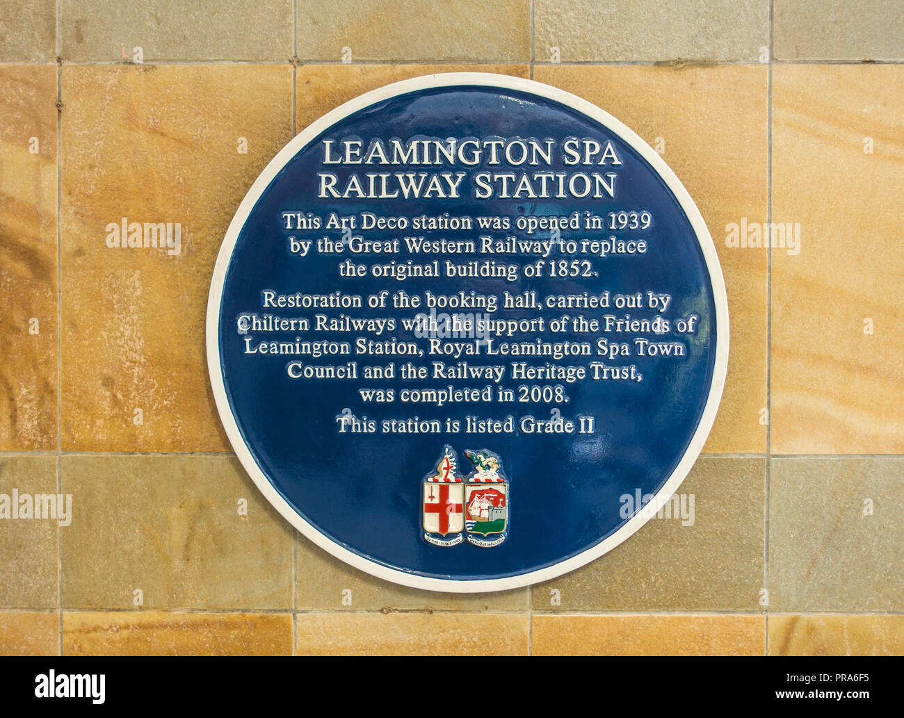 Royal Leamington Spa Railway Station,Blue Plaque,Art Deco Design,Opened 1939,Grade Two Listed Stock Photo