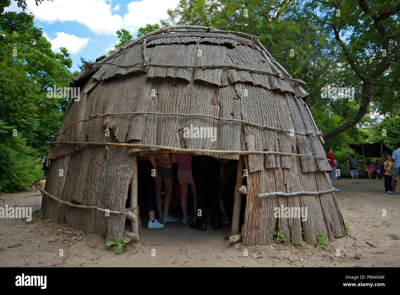 Traditional hut in Wampanoag village reenactment at Plimoth Plantation, Plymouth, Plymouth