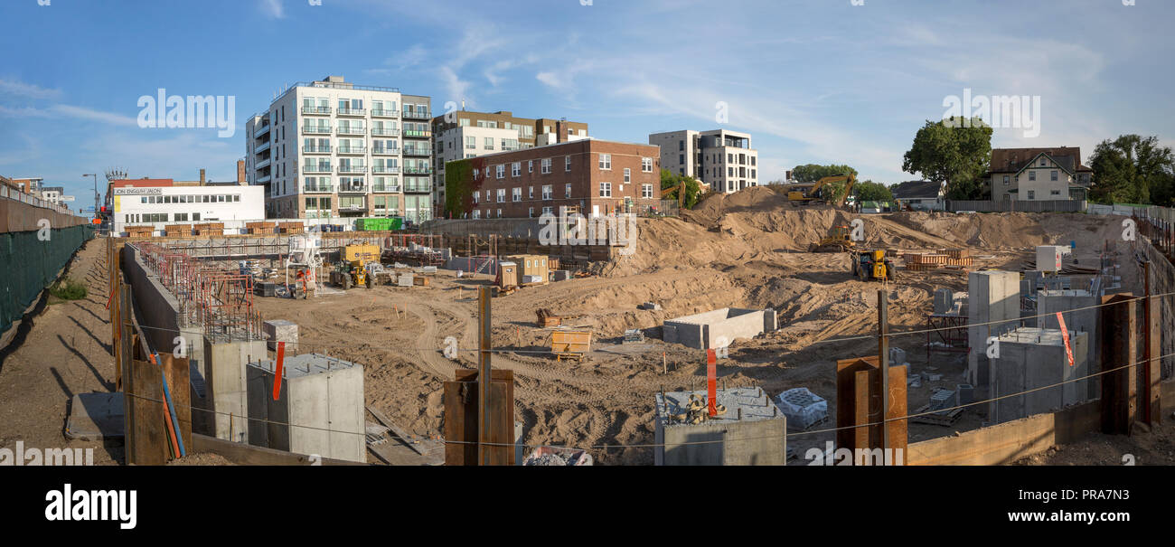Excavation site for new housing at the corner of Lake Street and Humboldt Avenue South in Minneapolis, Minnesota.  This was the former location for th Stock Photo