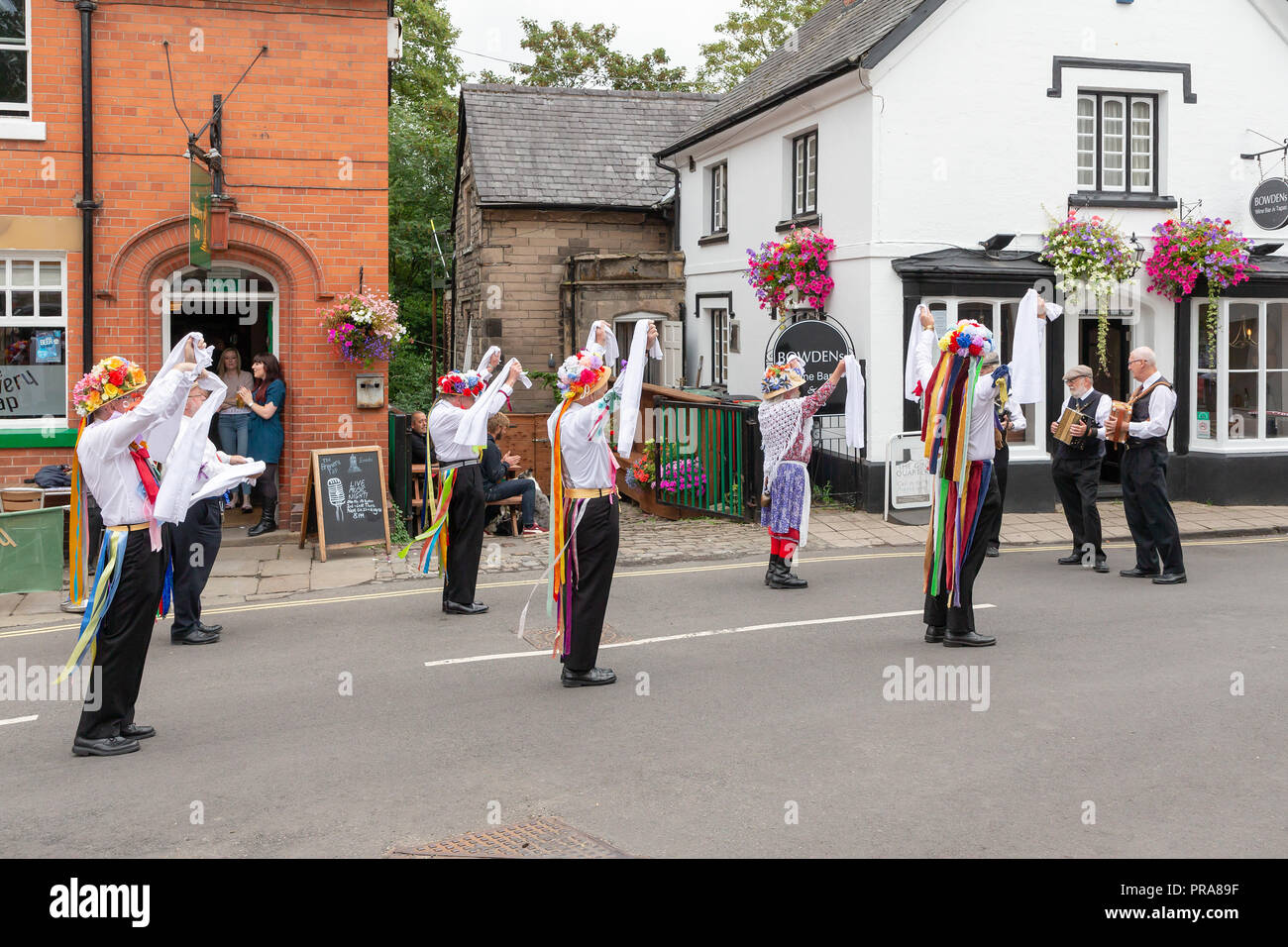 Sunday 12 August, 2018 – The ancient tradition of Lymm Rushbearing has been revived after an absence of two years. Lymm Morris Dancers performed durin Stock Photo