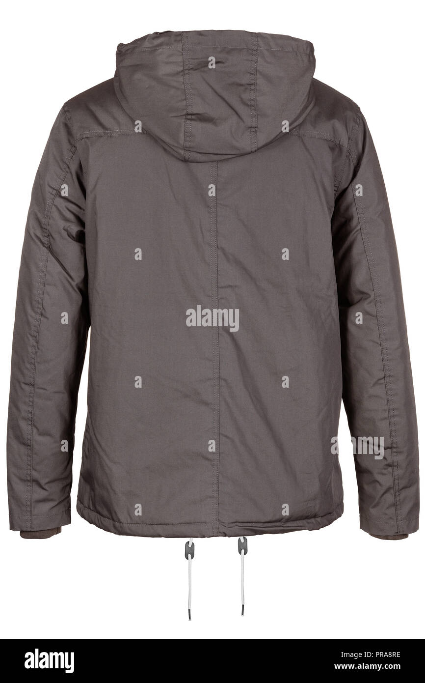 Back of grey jacket with hood Stock Photo Alamy