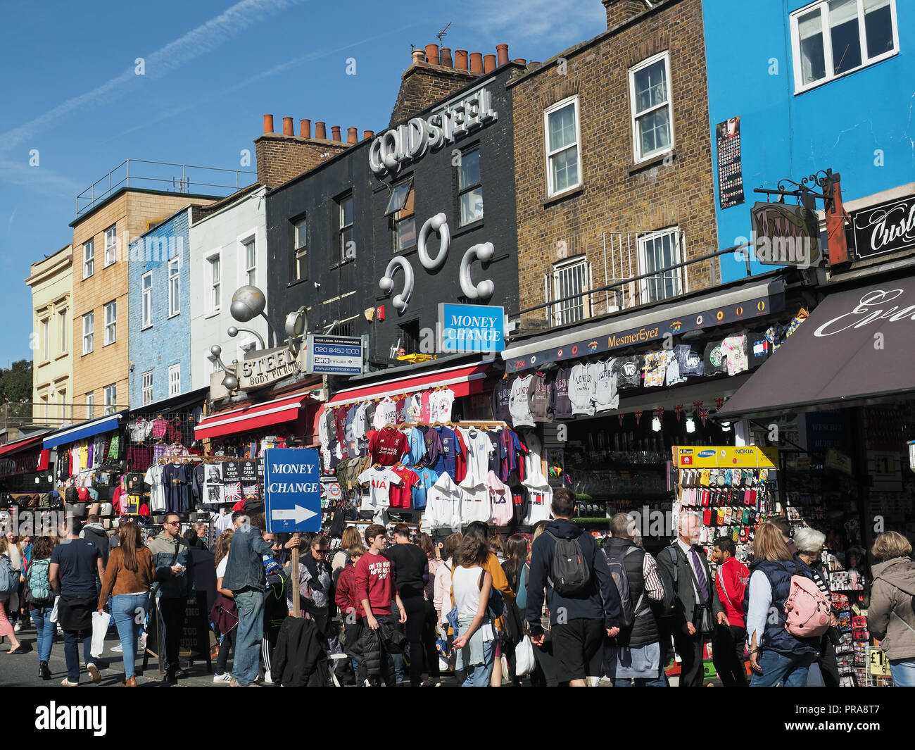 View of tourists and shoppers crowding busy Camden High Street in London UK Stock Photo