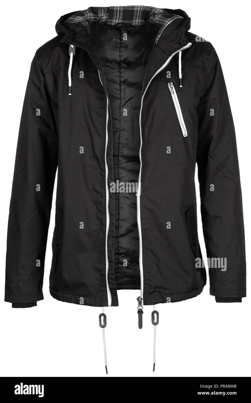 Unzipped black jacket isolated on white background Stock Photo - Alamy