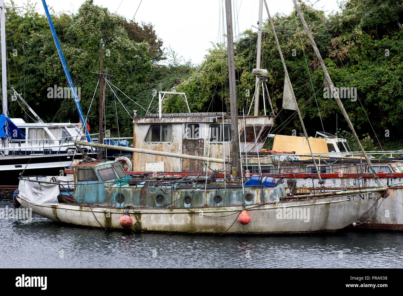 Boats in Lydney Harbour, Gloucestershire. Stock Photo