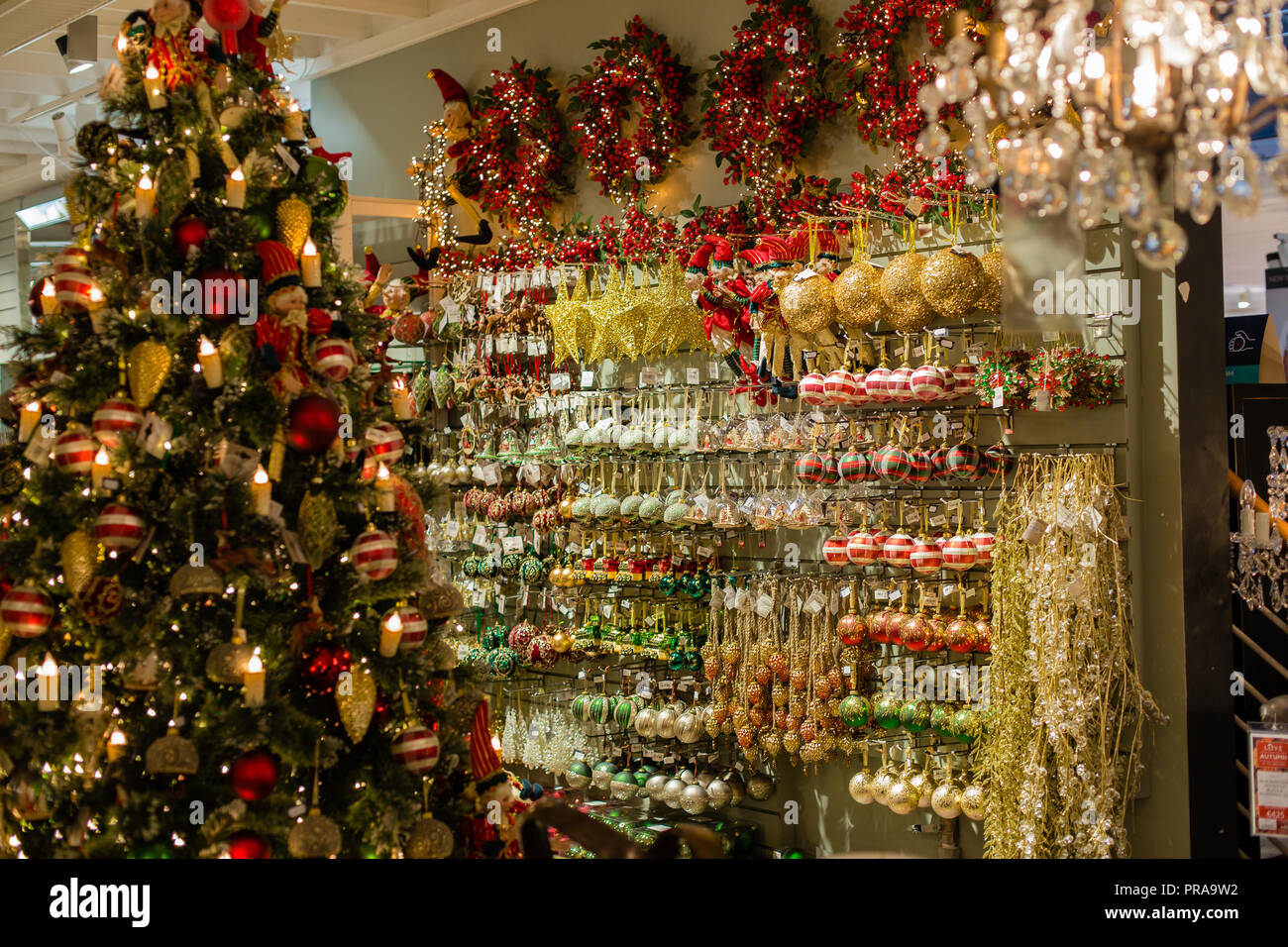 Christmas Decorations Merchandised In The Retail Store Stock Photo Alamy