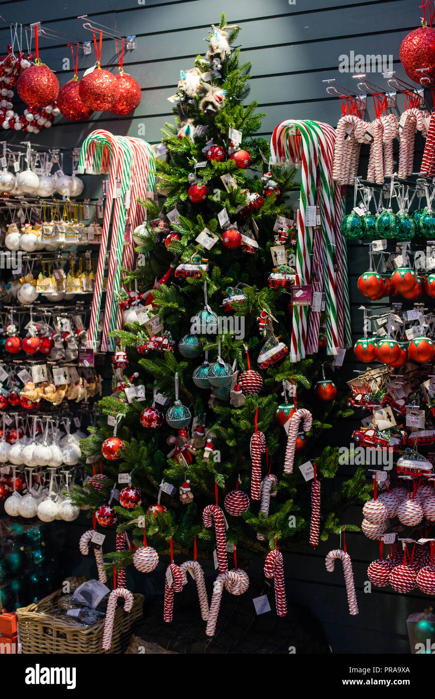 Christmas decorations merchandised in the retail store Stock Photo ...