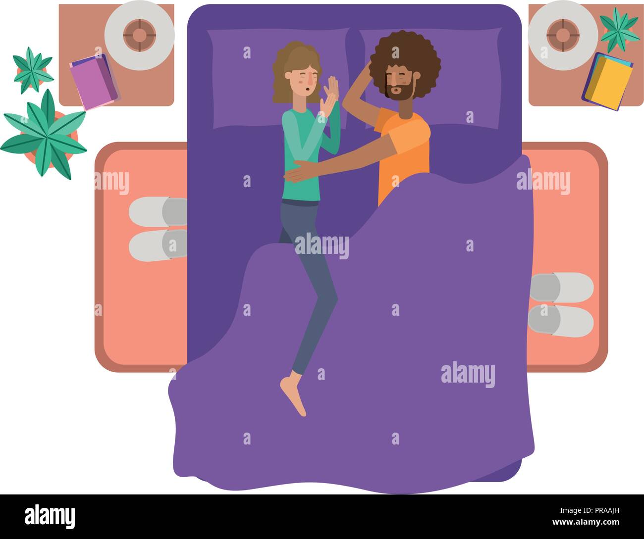 young couple in bed avatar character Stock Vector