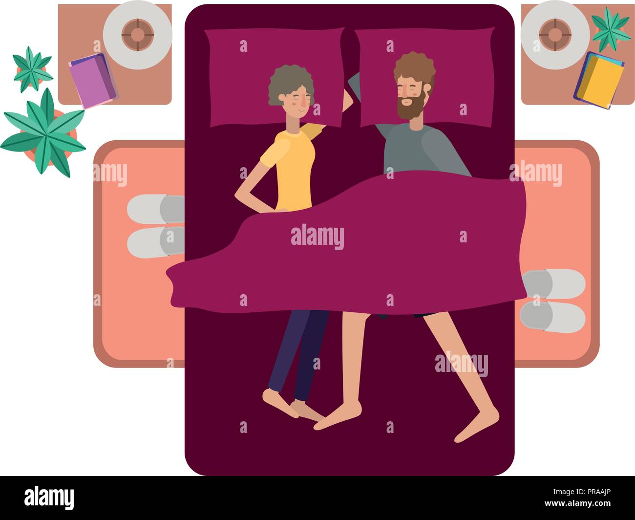 young couple in bed avatar character Stock Vector