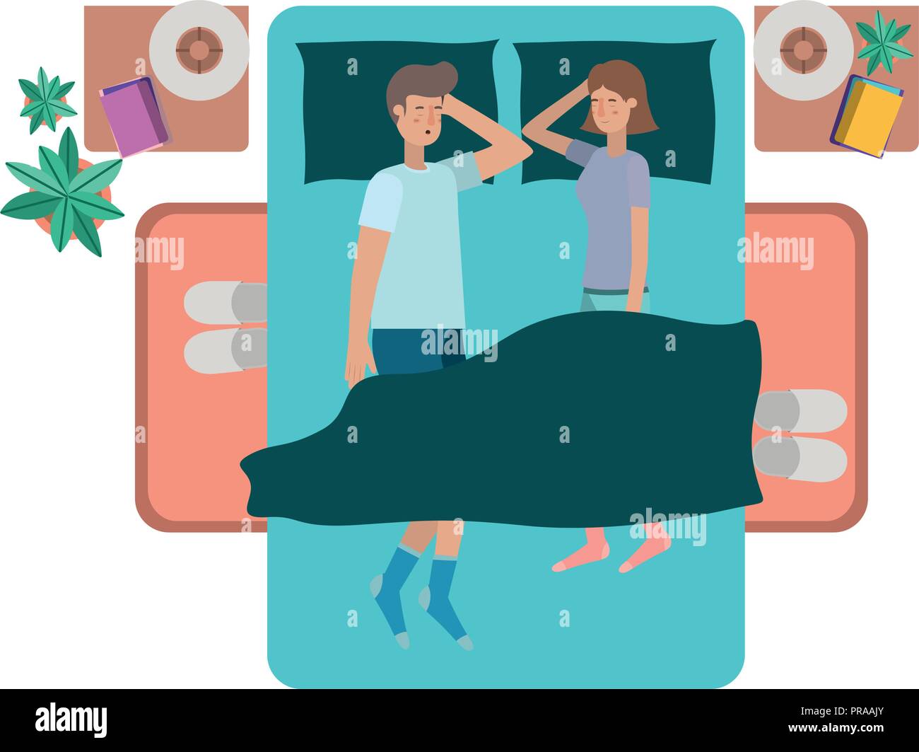 young couple in bed avatar character Stock Vector
