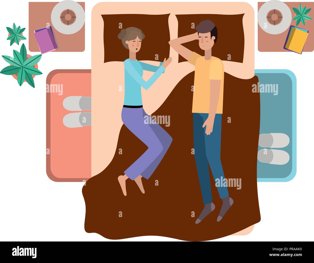 young couple in bed avatar character Stock Vector