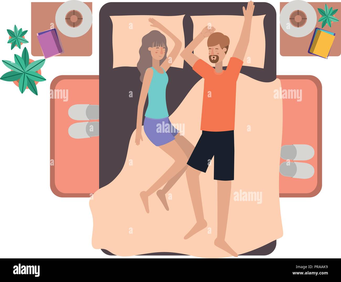 young couple in bed avatar character Stock Vector
