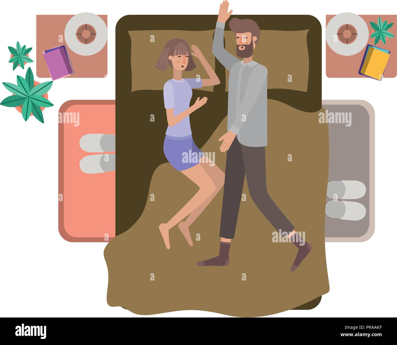 young couple in bed avatar character Stock Vector