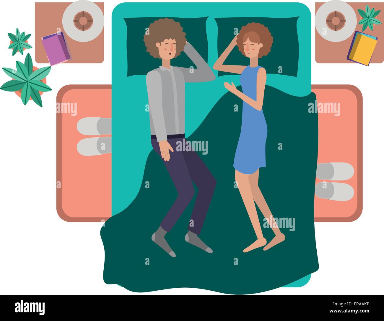 young couple in bed avatar character Stock Vector