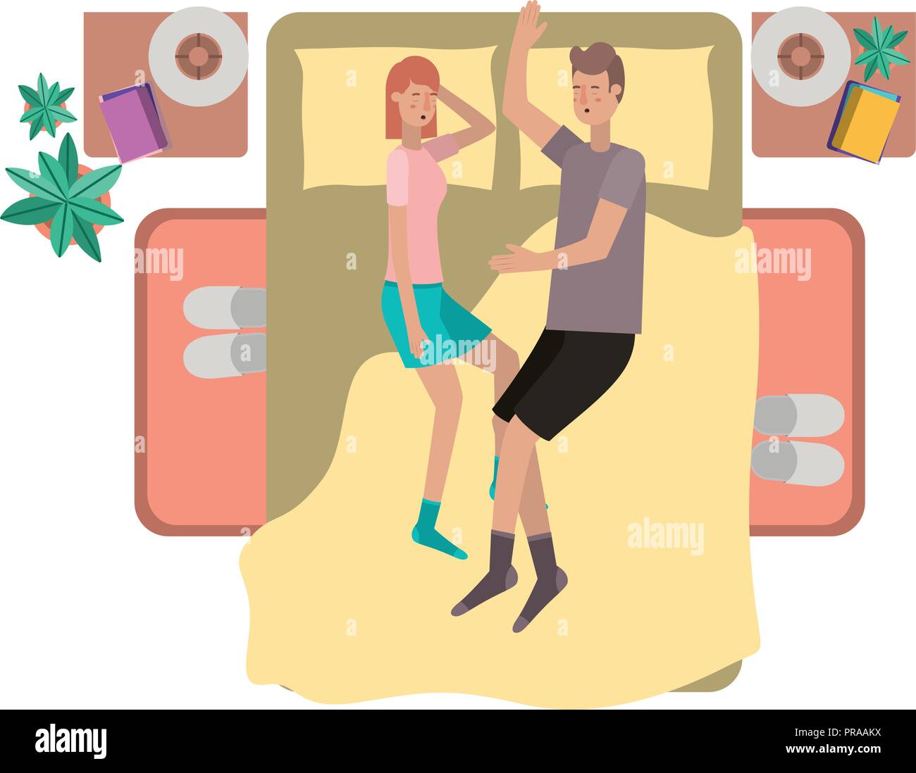 young couple in bed avatar character Stock Vector