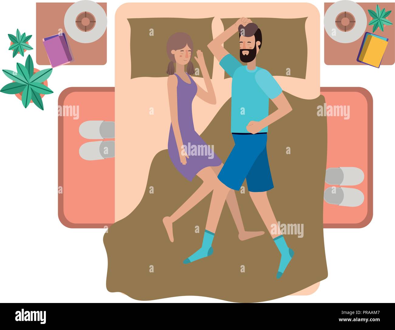 young couple in bed avatar character Stock Vector
