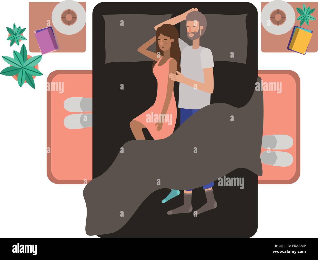 young couple in bed avatar character Stock Vector