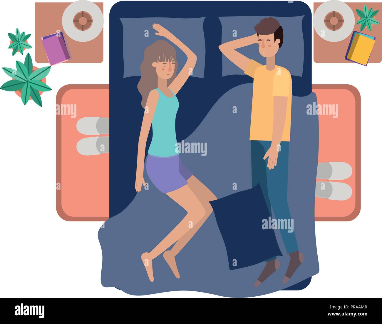 young couple in bed avatar character Stock Vector