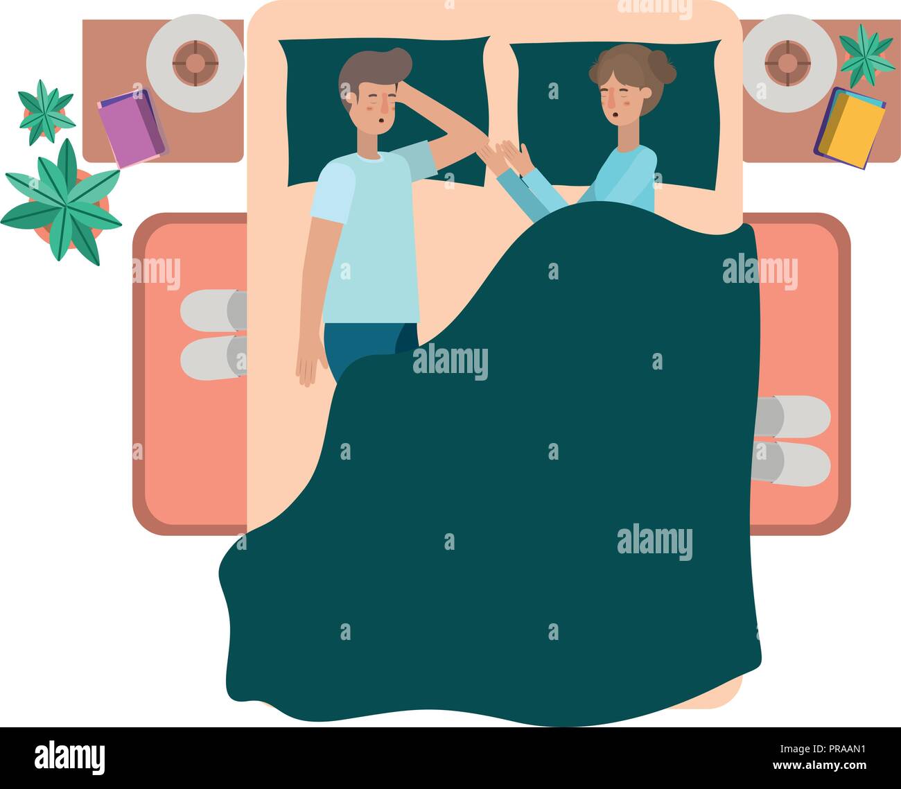 young couple in bed avatar character Stock Vector
