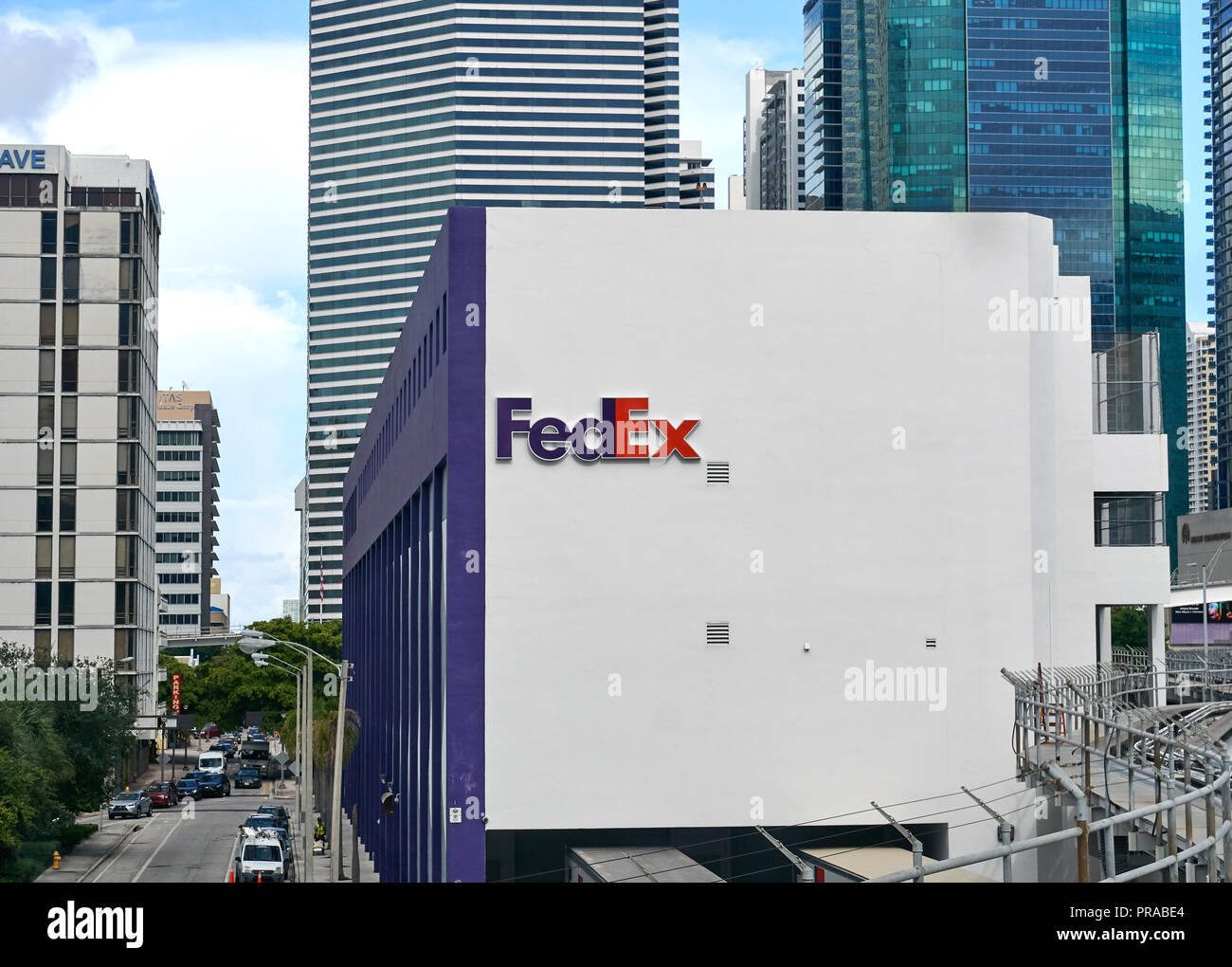 MIAMI, USA - AUGUST 22, 2018 FedEx facility in downtown Miami Florida. FedEx Corporation is an American multinational courier delivery services compan Stock Photo