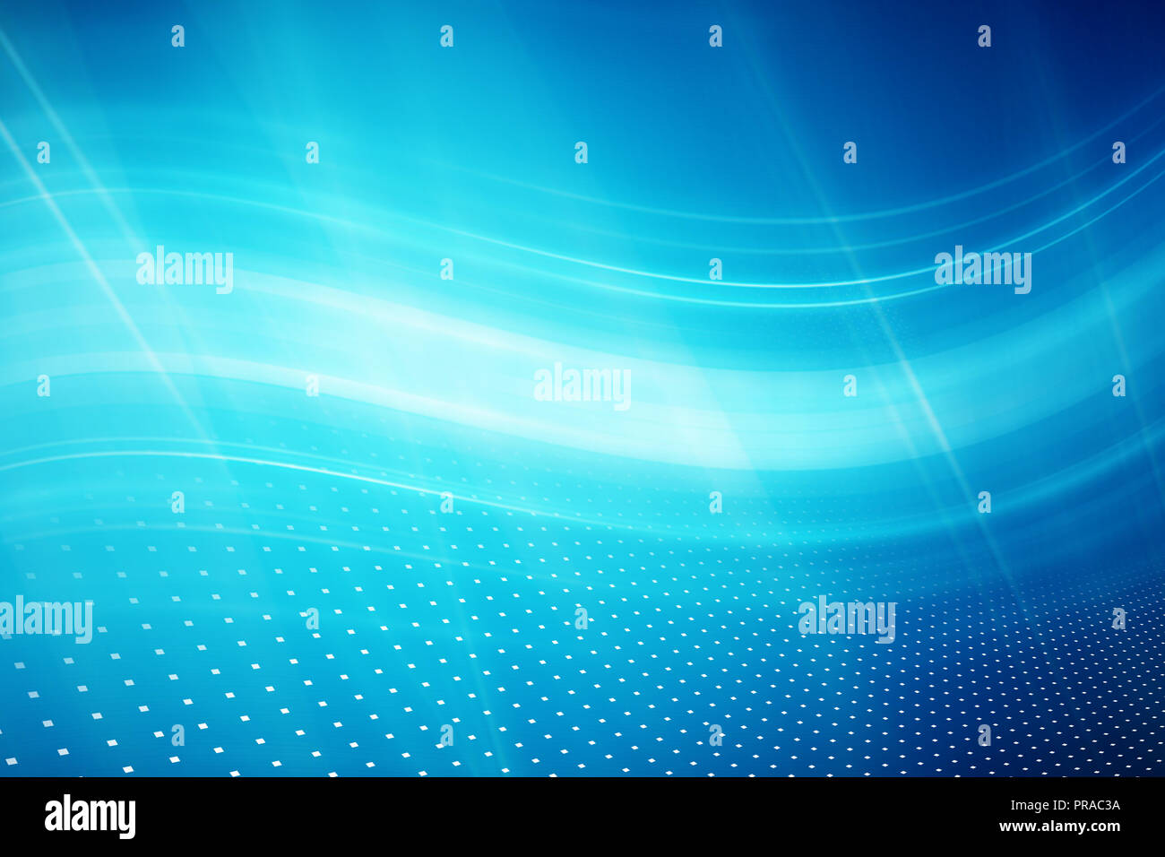 Wave light beams on blue background, graphical abstract technology background Stock Photo