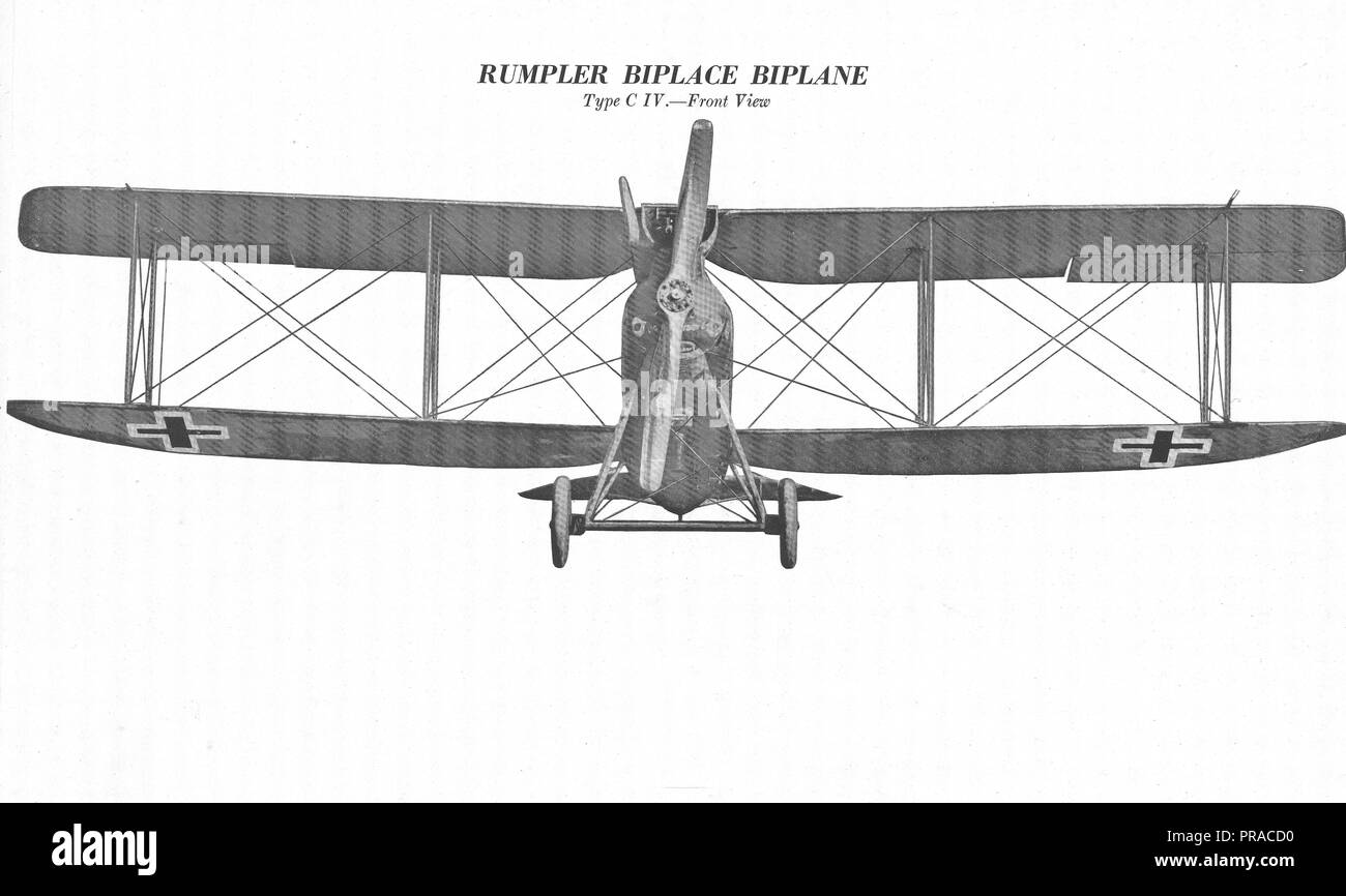 Types of German Airplanes. Rumpler Biplace Biplane. Front View Stock Photo