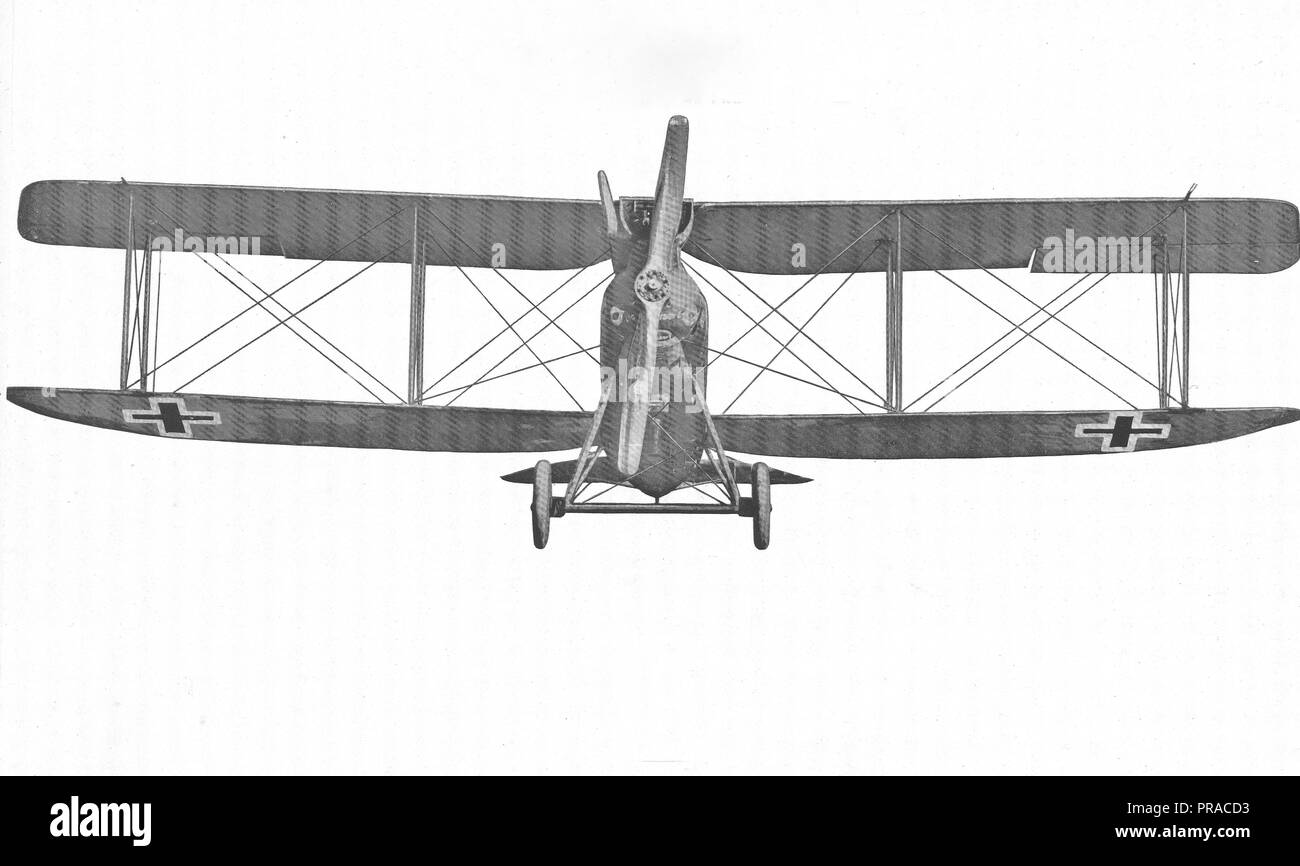 Types of German Airplanes. Rumpler Biplace Biplane. Front View Stock Photo