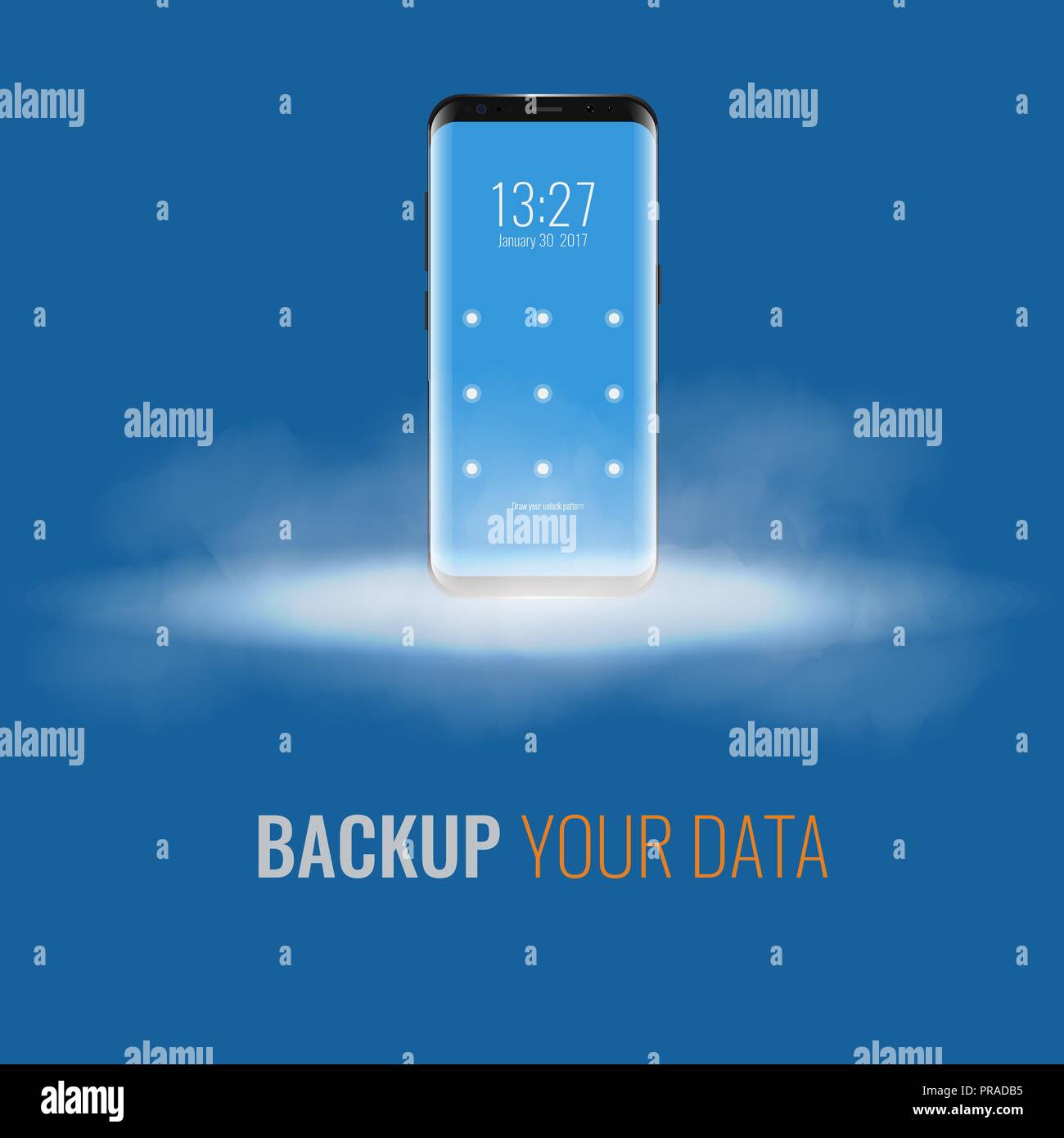 Cloud storage for cell phone. 3d realistic vector illustration Stock