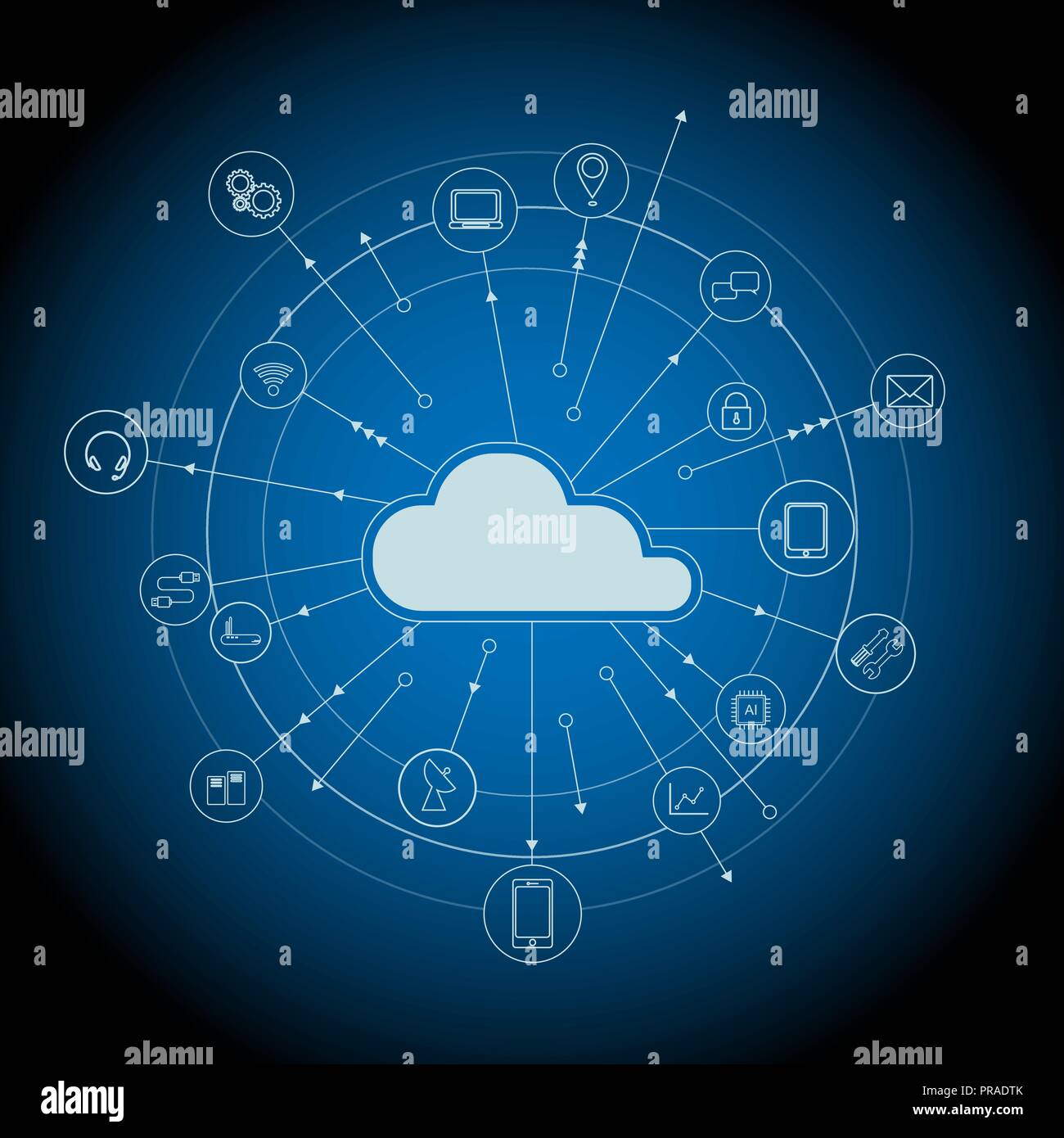 Cloud computing technology with icons on blue background vector ...