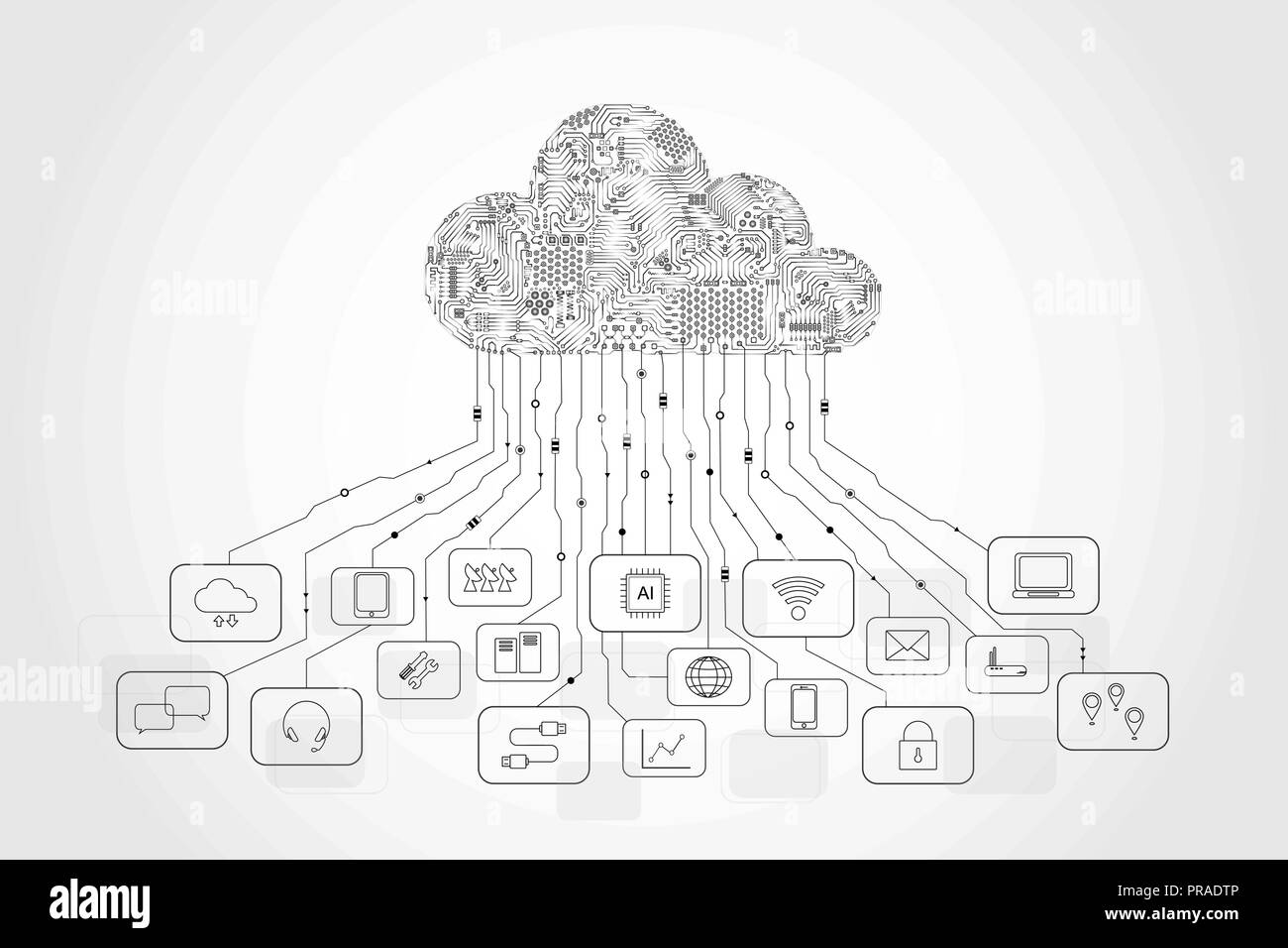 Cloud Computing Technology With Icons Vector Illustration Stock Vector