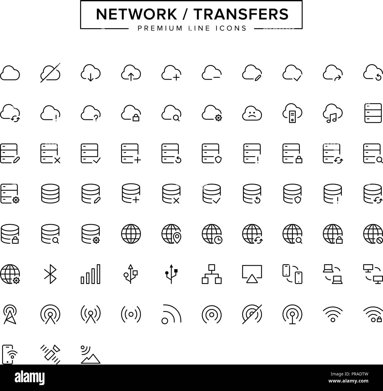 Network Transfers Line Icon Set Stock Vector