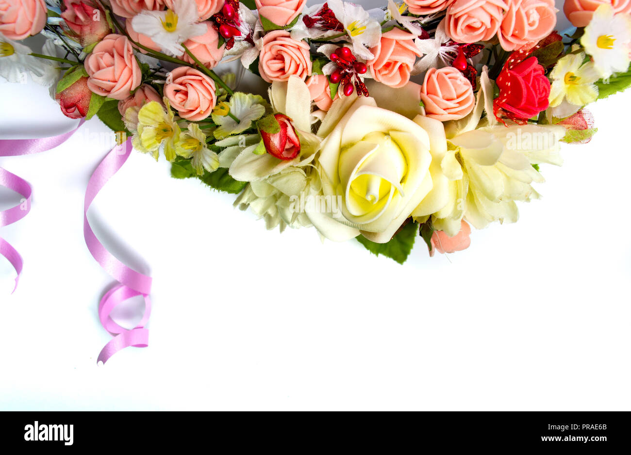 Different color of roses on the white background Stock Photo - Alamy