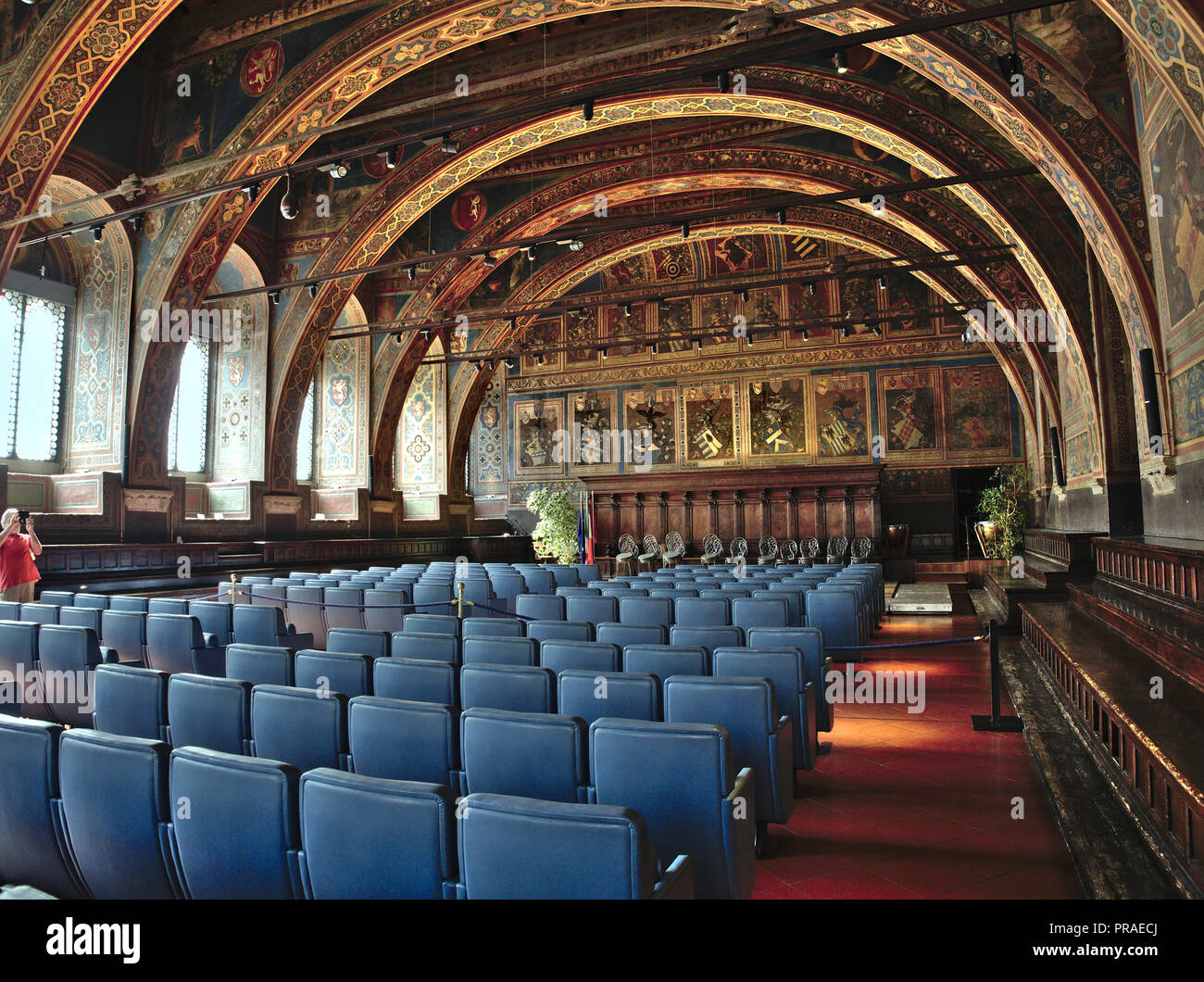 Perugia Umbria Italy. Sala dei Notari inside Palazzo dei Priori. Prior to 1582 called  Sala del Popolo (People's Hall) still used by the citizens of P Stock Photo