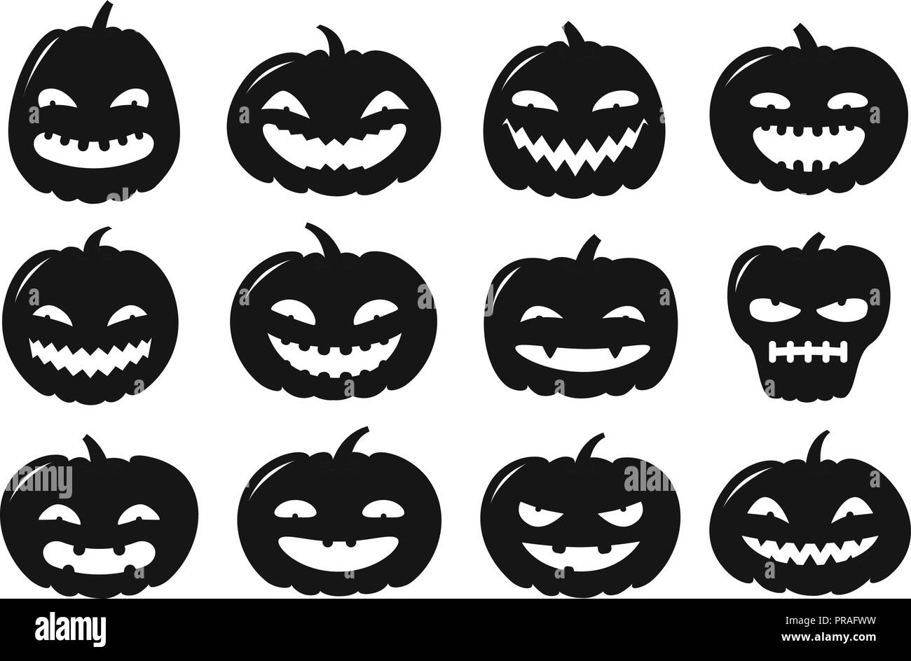 Halloween symbol. Pumpkin icon set. Silhouette vector Stock Vector