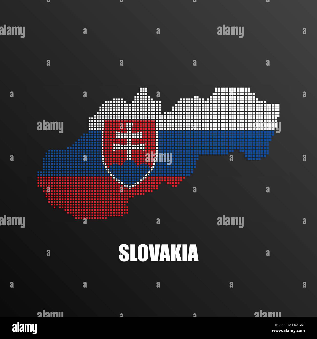 Vector illustration of abstract halftone map of Slovakia made of square pixels with Slovakian national flag colors for your graphic and web design Stock Vector