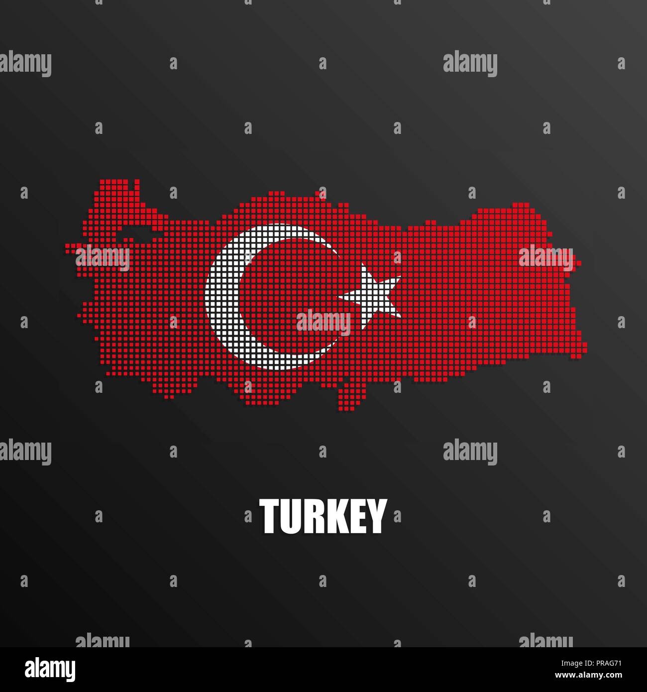 Vector illustration of abstract halftone map of Turkey made of square pixels with Turkish national flag colors for your graphic and web design Stock Vector