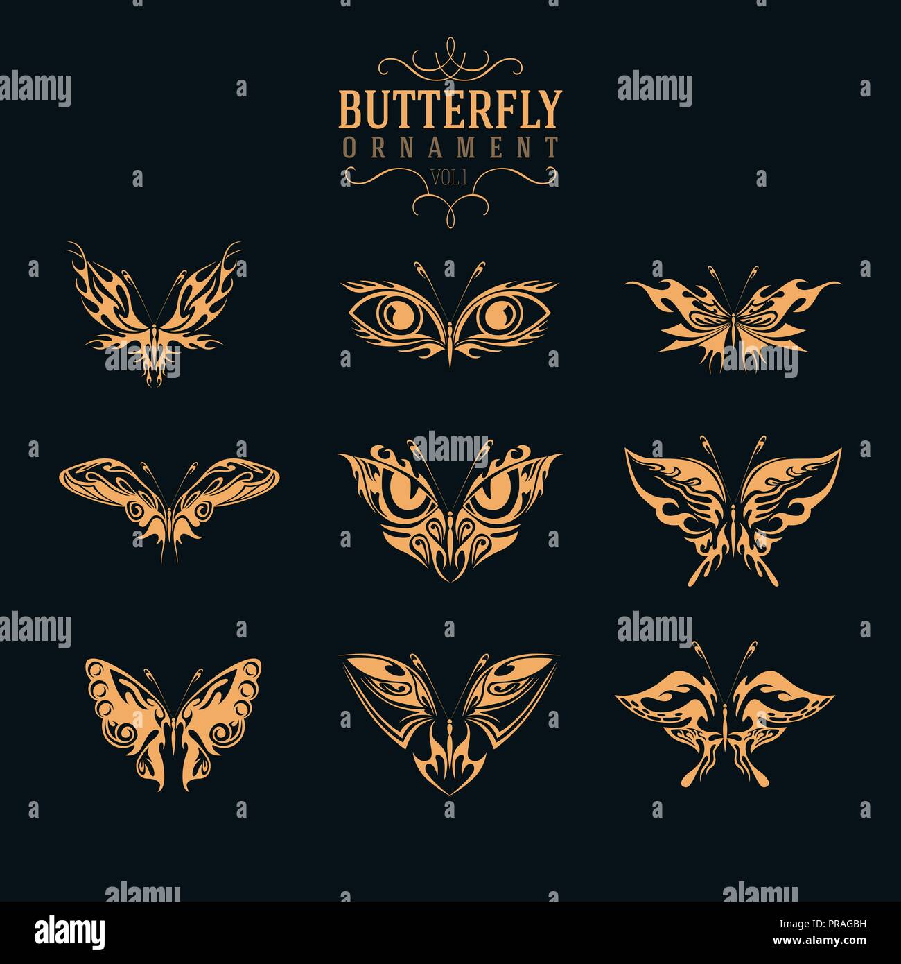 butterfly ornament set Stock Vector