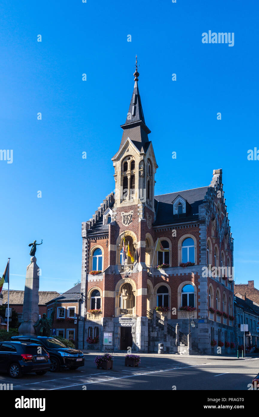 Town hall in eclectic style, 1862, Rochefort, Belgium Stock Photo