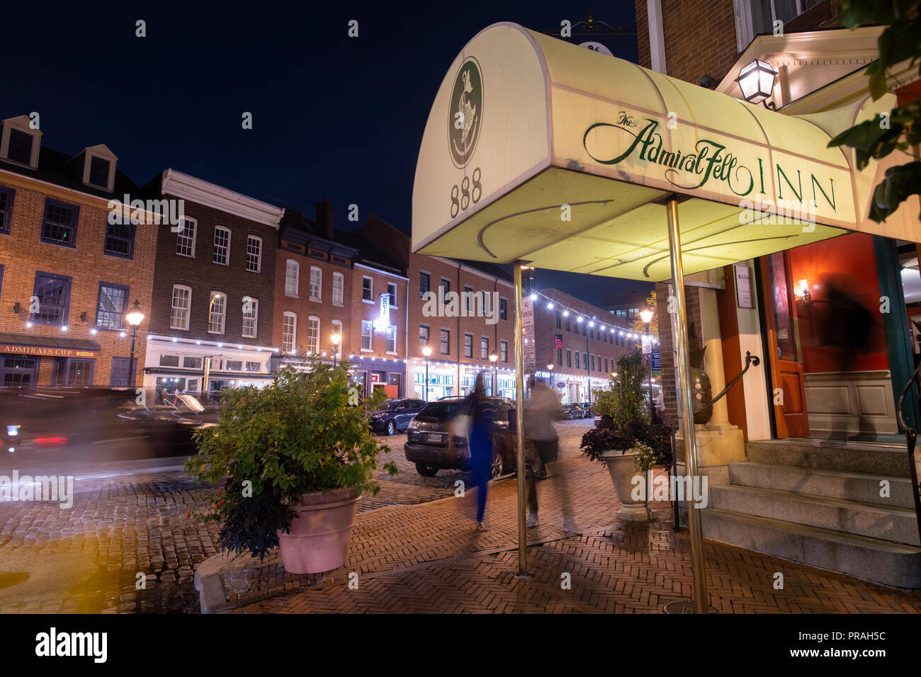 USA Maryland Baltimore Fells Point The Admiral Fell Inn hotel entrance at night Stock Photo