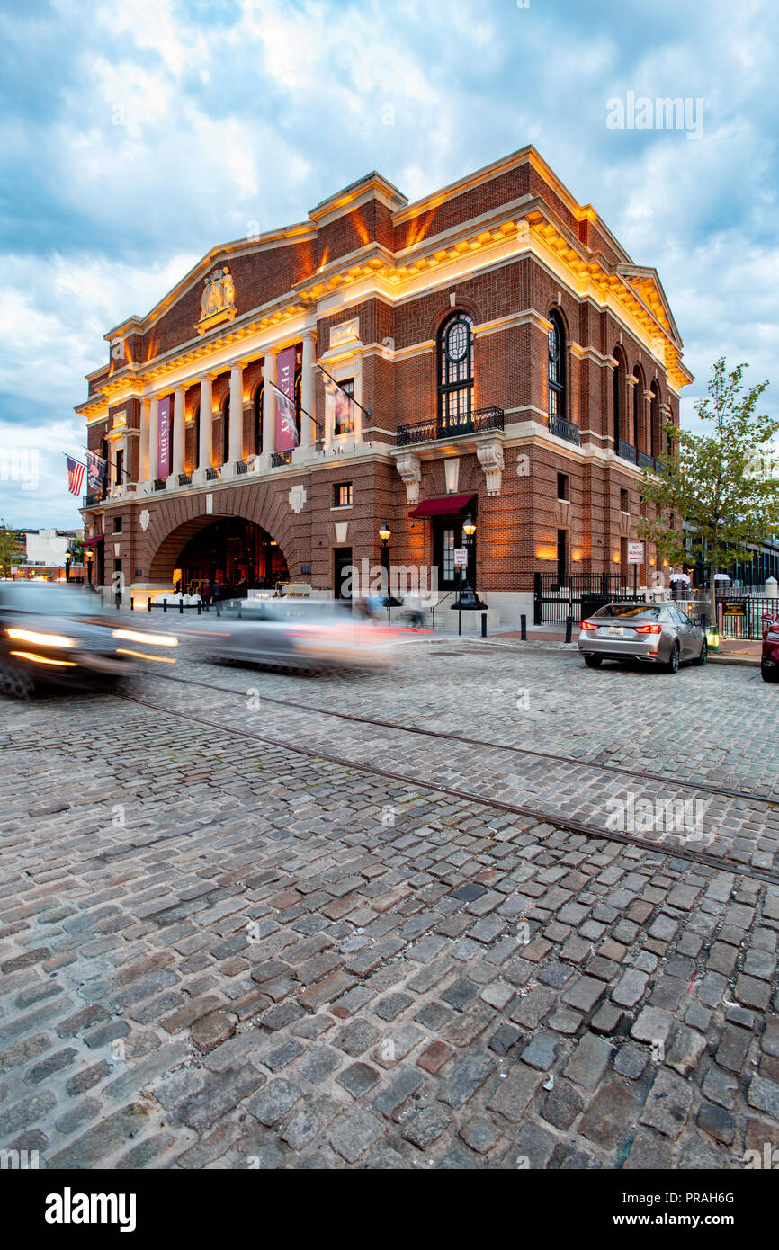 USA Maryland Baltimore Fells Point The Sagamore Pendry Hotel exterior at night once the city rec pier Stock Photo