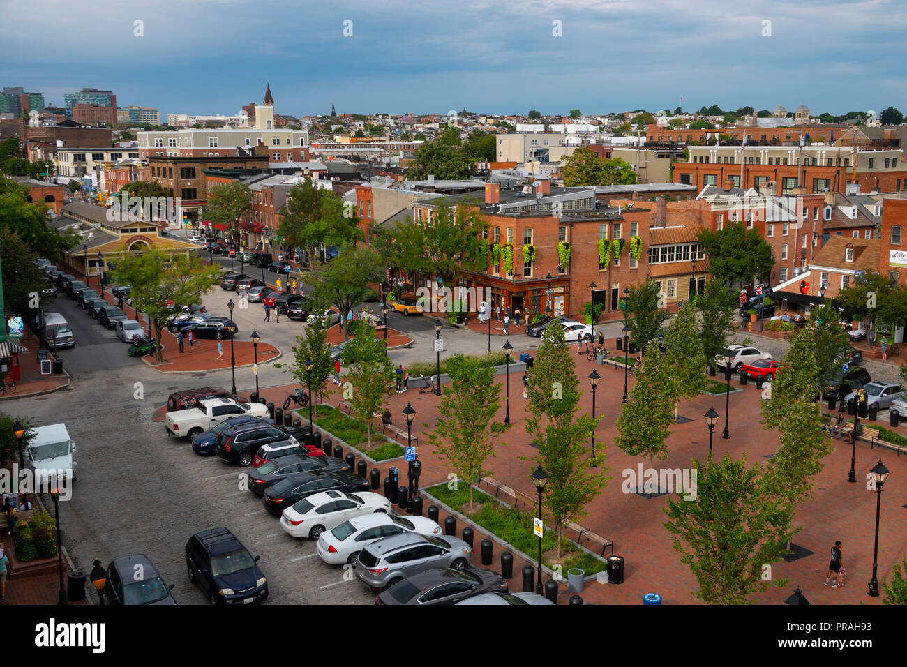 USA Maryland Baltimore Fells Point aerial overview of Broadway Square in central Fells Point Stock Photo